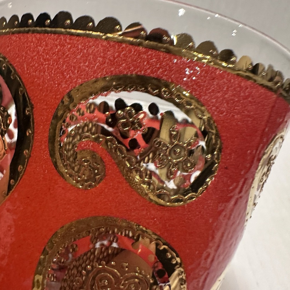 Vintage Culver LTD Old Fashioned Glasses Paisley Red 22K‎ Gold MCM Barware Set 2 - Picture 4 of 8